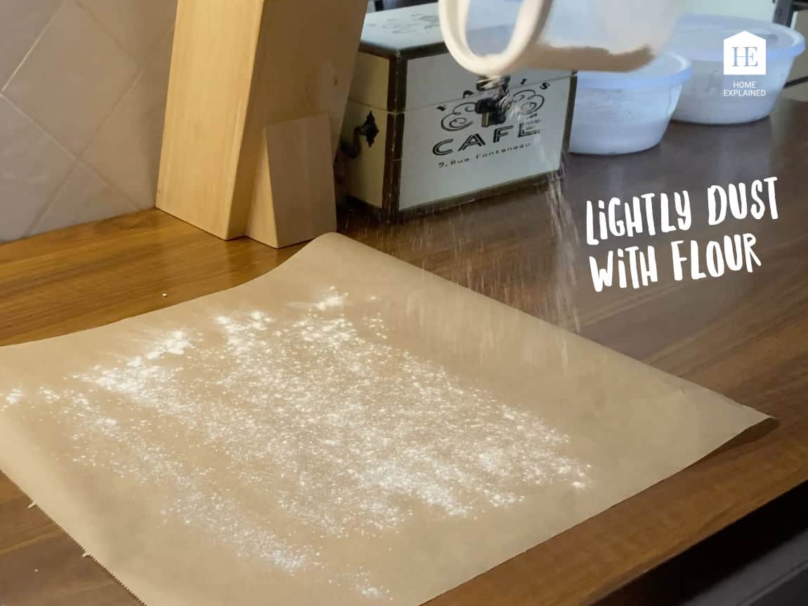 Parchment paper for pizza dusted with flour
