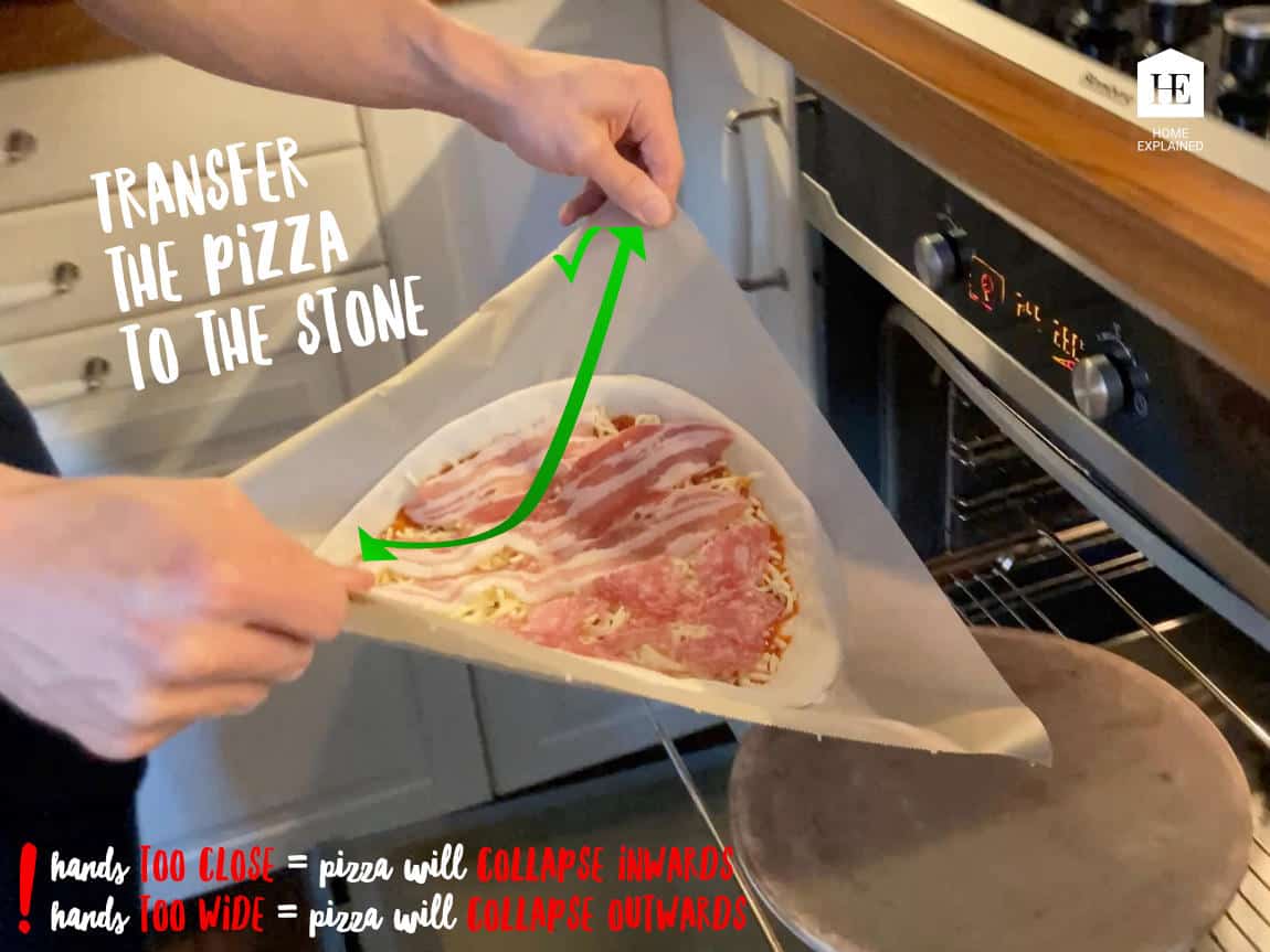 Transfering the pizza to the stone