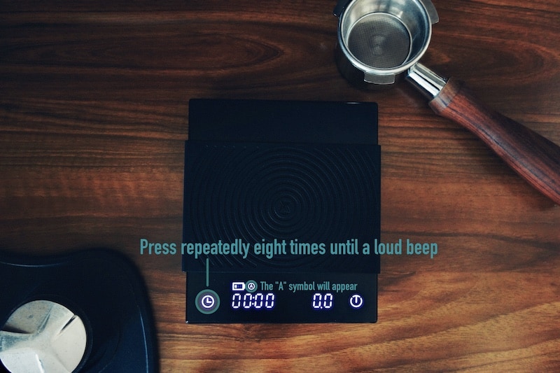 Press repeatedly eight times until a loud beep